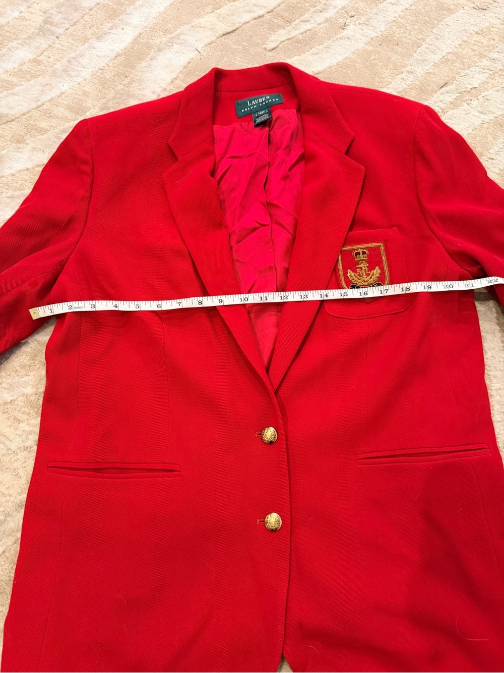 Vintage Ralph Lauren Red Embroidered Crest Blazer with Gold Buttons - Picture 2 of 10